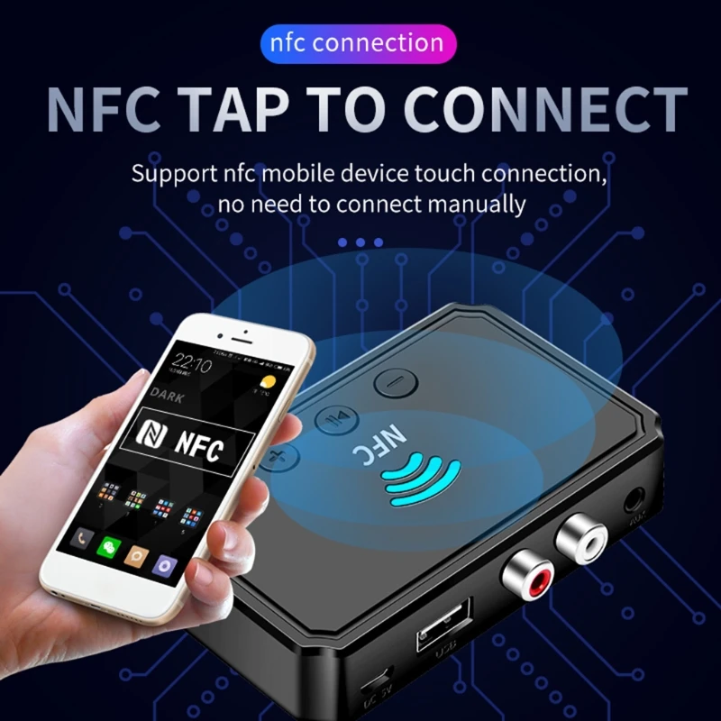 

NFC5.0 Wireless Adapter Bluetooth5.0-Compatible Receiver RCA+EDR 3.5mm AUX Earphone Speaker Stereo Music Headphone QXNF