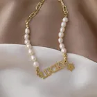 Ожерелье с индивидуальным именем, жемчужное ожерелье под заказ, Золотая Звезда, искусственное колье, булавка, цепочка, ювелирные изделия для женщин