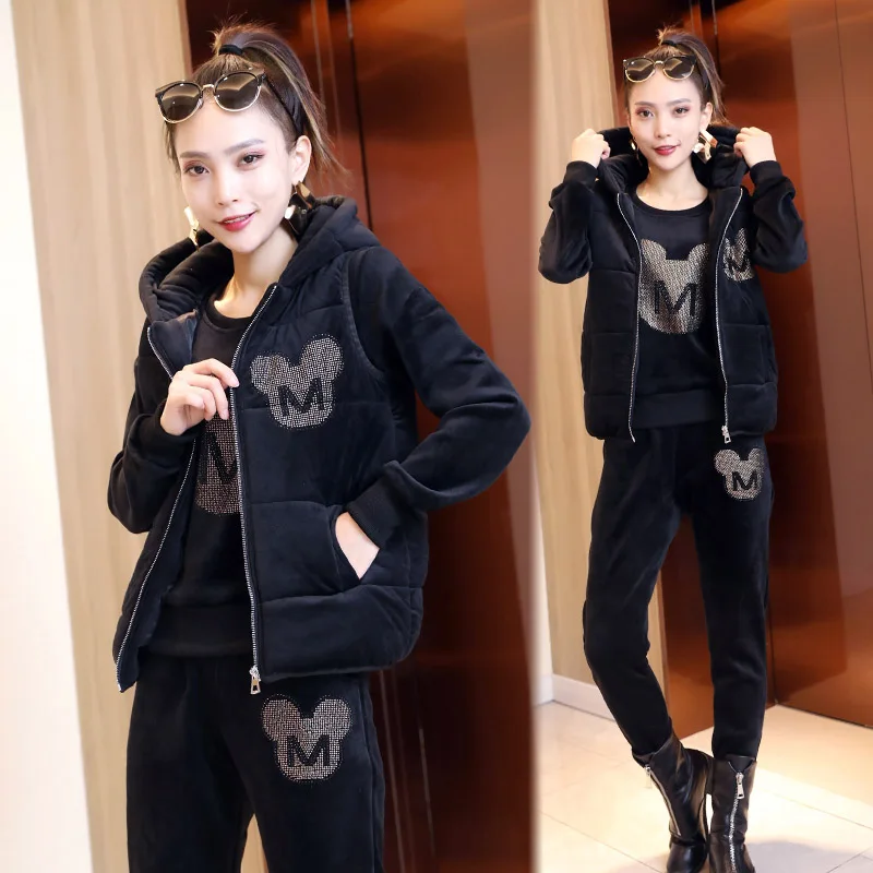 3 шт. женская спортивная одежда Зимняя Толстая Вельветовая теплая куртка