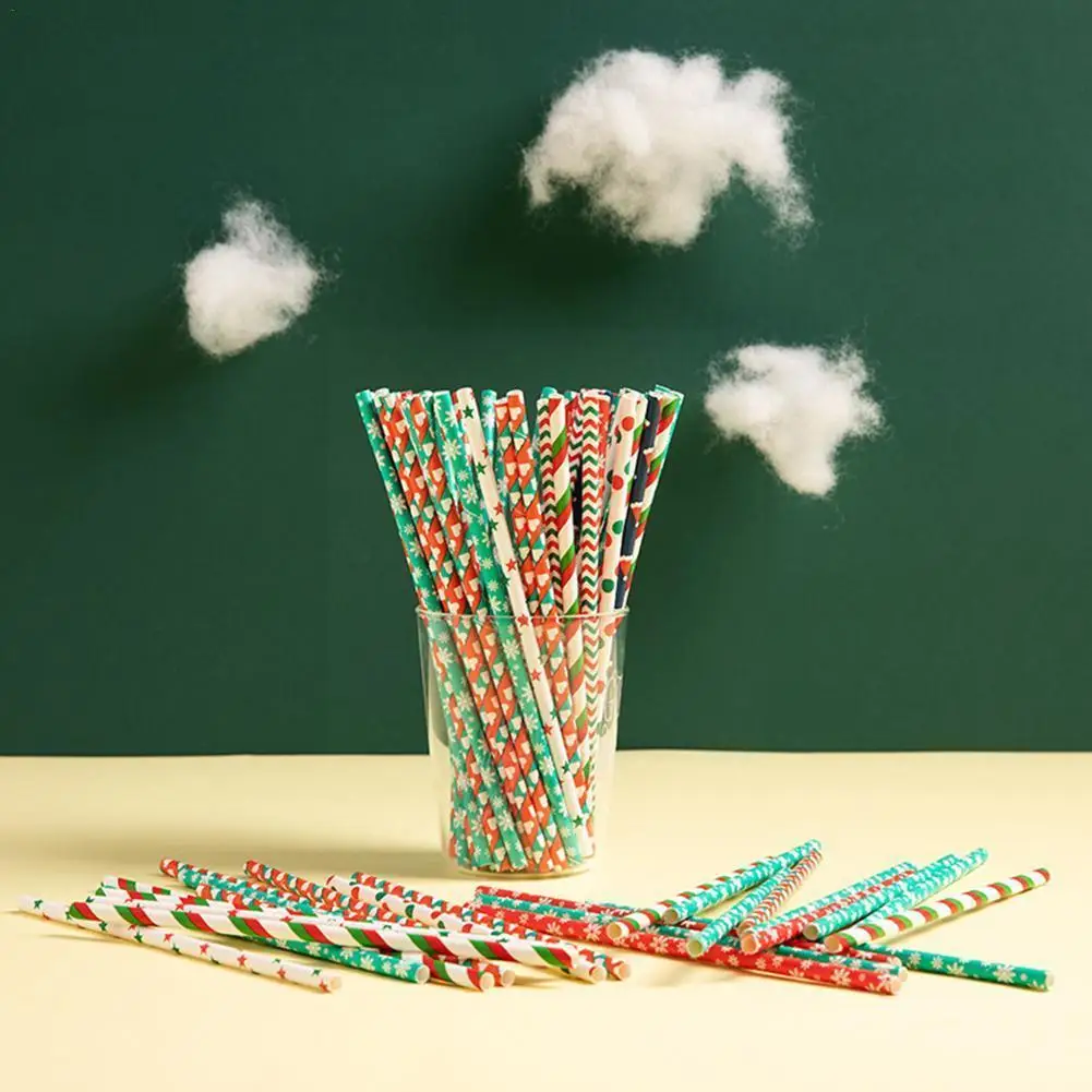 

25pcs Christmas Paper Straws Snowflake Drinking Straw Merry Christmas Decorations For Home 2022 Xmas New Year Party Supplie A2S1