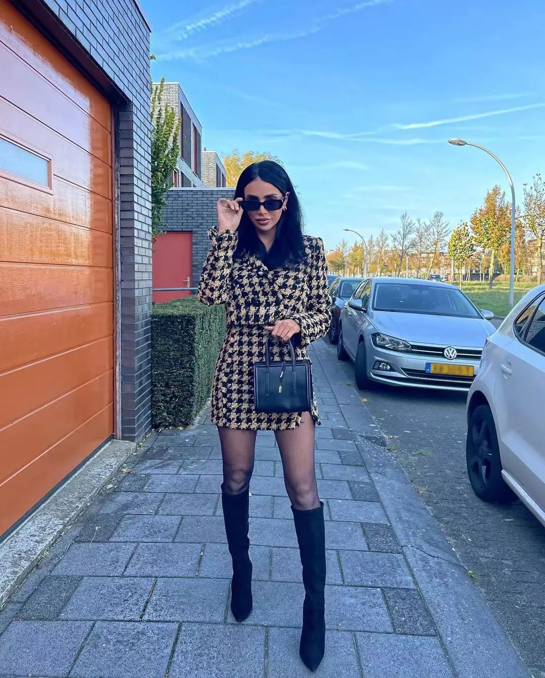 Xikom 2021 твидовый летний женский комплект из двух предметов винтажный клетчатый