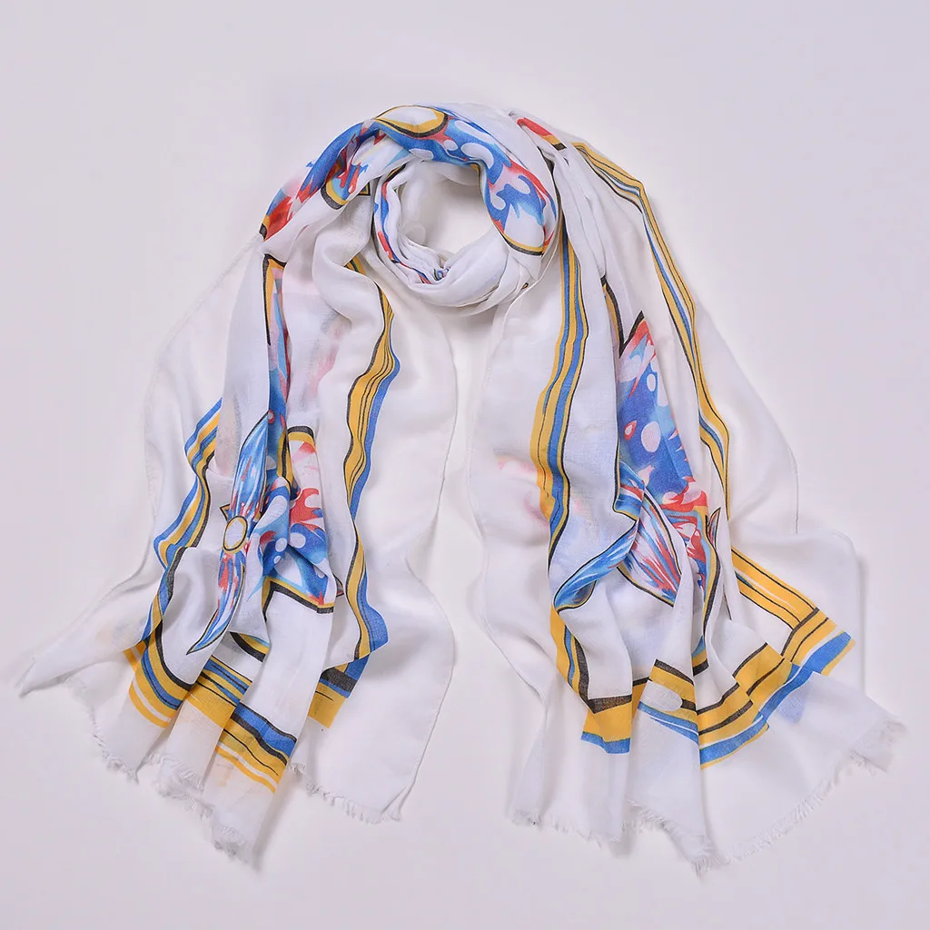 Женский шифоновый хиджаб модный шарф с Балийским принтом и перьями легкий