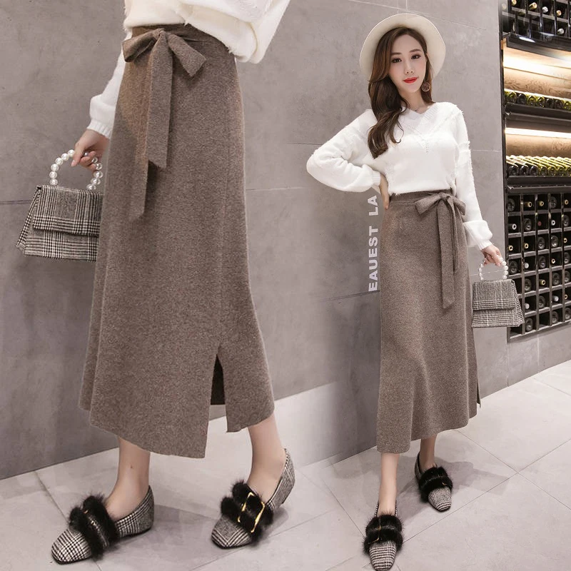 Trytree 2019 Осенняя Зимняя юбка женская повседневная с бантом и высокой талией