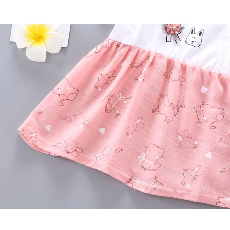 

Children Newborn New Short Sleeve Cartoon Casual Princess Dress Kid Round Neck Print Party Wear Summer Girl Cotton Skirt Clothes