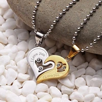 1pair fashion couple heart shape i love you pendant necklace unisex lovers couples jewelry fashion gifts accessories