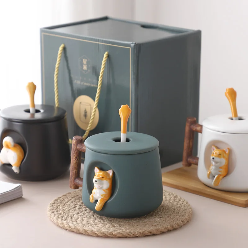 Creative Ceramic Cup Cat Coffee Mug with Lid and Spoon for Milk Tea Household Water Student Gift | Дом и сад