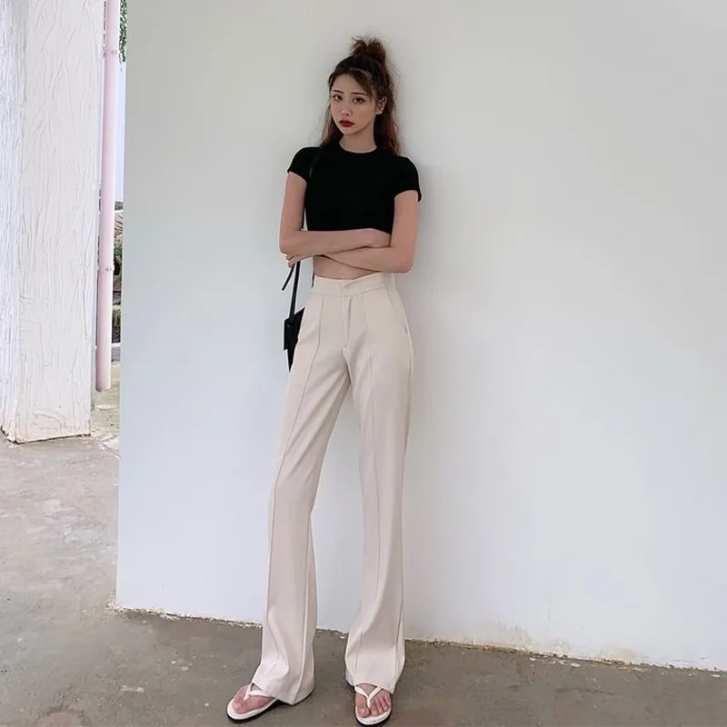 Spring and Summer 2020 New Solid Temperament Commuting Simple High Waist Loose Pants Straight Tube Micro Speaker Women | Женская одежда