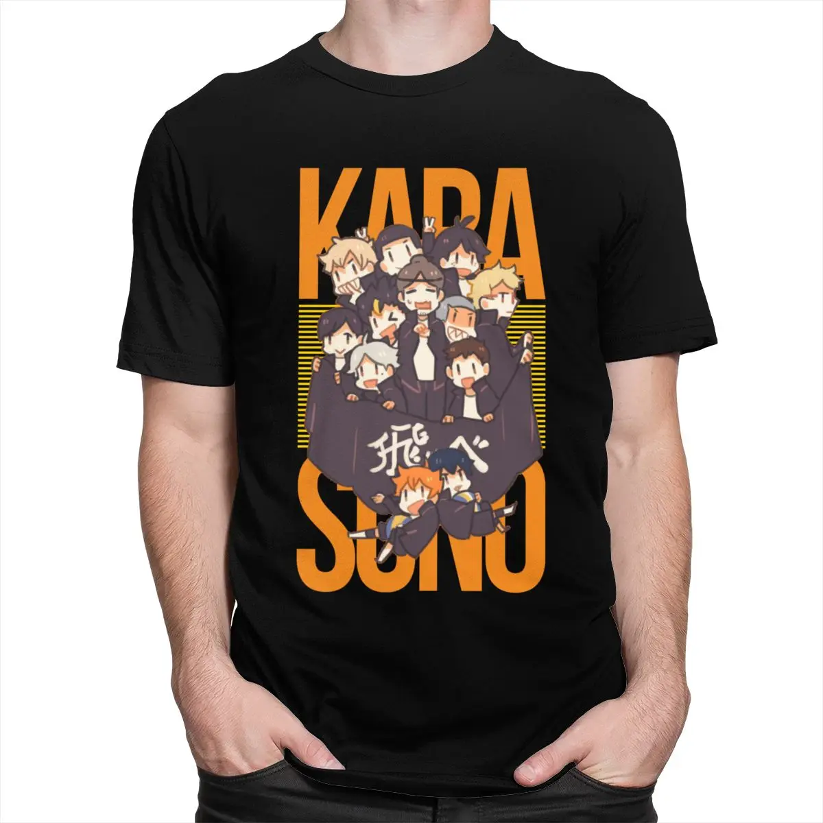 Cool Team Karasuno T Shirt Men Round Neck Short-Sleeve Haikyuu Printed T-shirt 100% Cotton Slim Fit Tee Tops Manga Apparel Merch