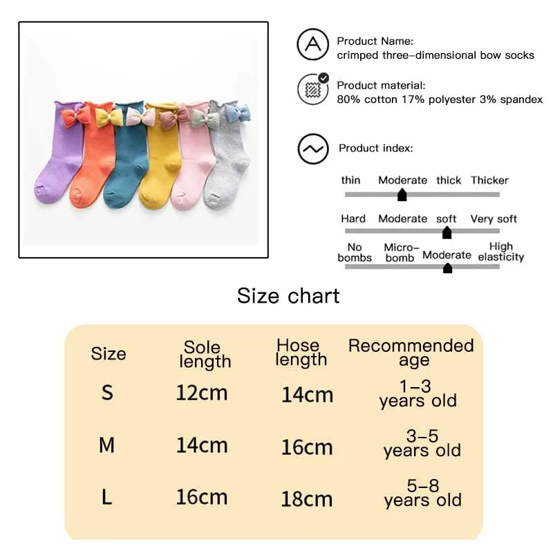 

New Summer Long Socks Japan High Tube Hosiery Cotton Socks Cute Cotton Socks Three-dimensional Bowknot Children Socks Baby Hots