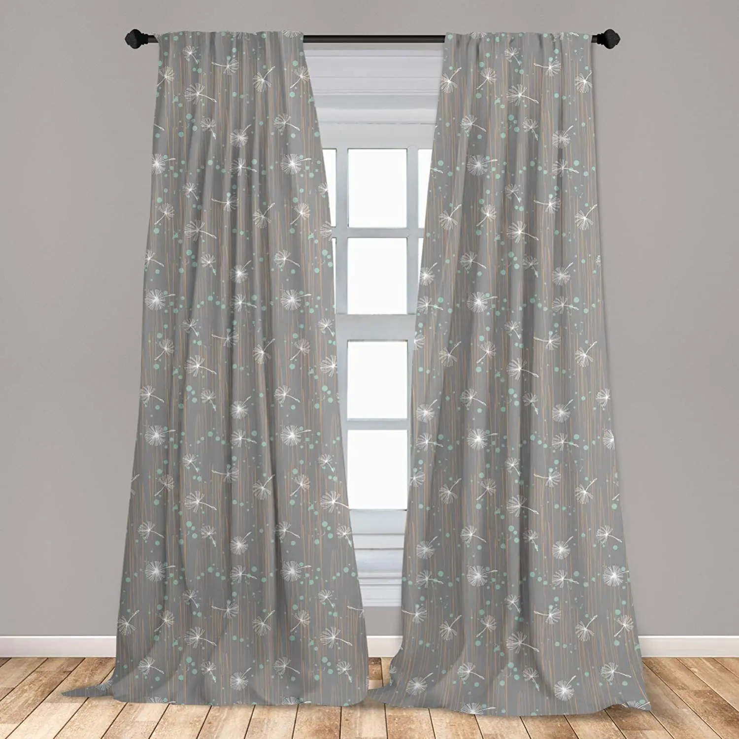 

Botany Window Curtain Abstract Pattern with Dots Lines and Dandelions Lightweight Decorative