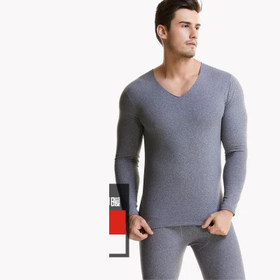Серый 4XLPlus Size Seamless Thermal Underwear For Men Thin Fleece Thermo Clothes V-Neck Slim Warm Second Skin Male Winter Long Johns - Цвет: Серый