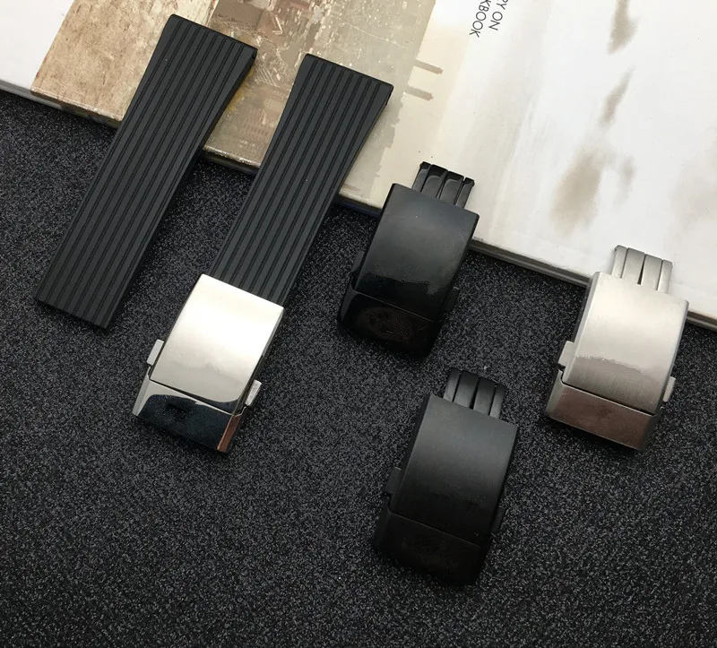 Черный высококачественный мягкий силиконовый резиновый ремешок для часов 24 мм