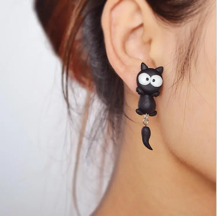 

Polymer Clay Yellow Green Eyes Cat Earrings Cartoon Animal Stud Earrings For Women Girl Ear Jewelry Brincos