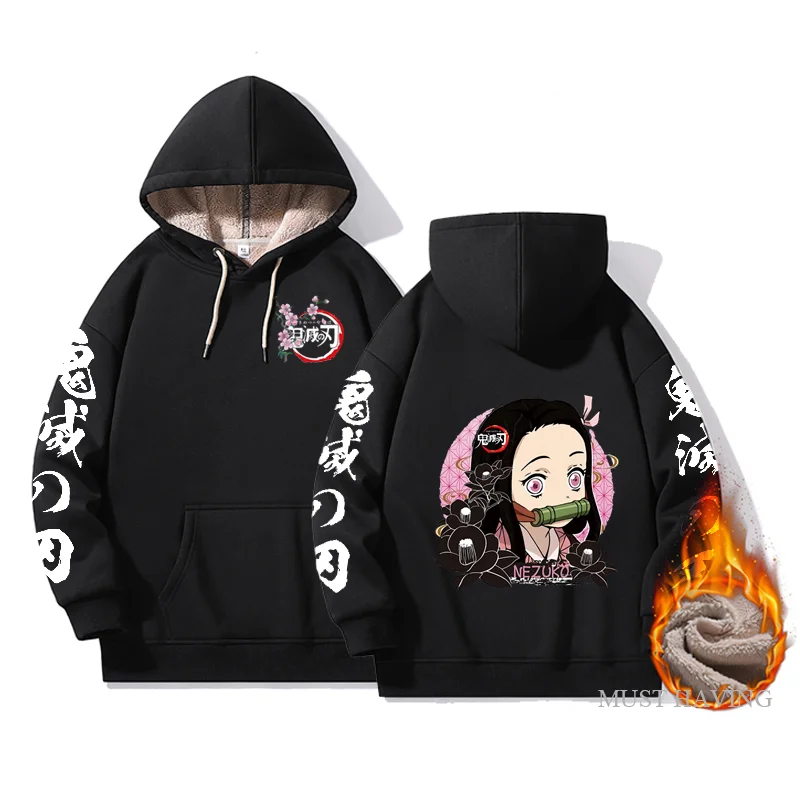 

Толстовка Kamado Nezuko Мужская зимняя, утепленный пуловер оверсайз из аниме «рассекающий демонов», Свитшот из овечьей шерсти в стиле хип-хоп