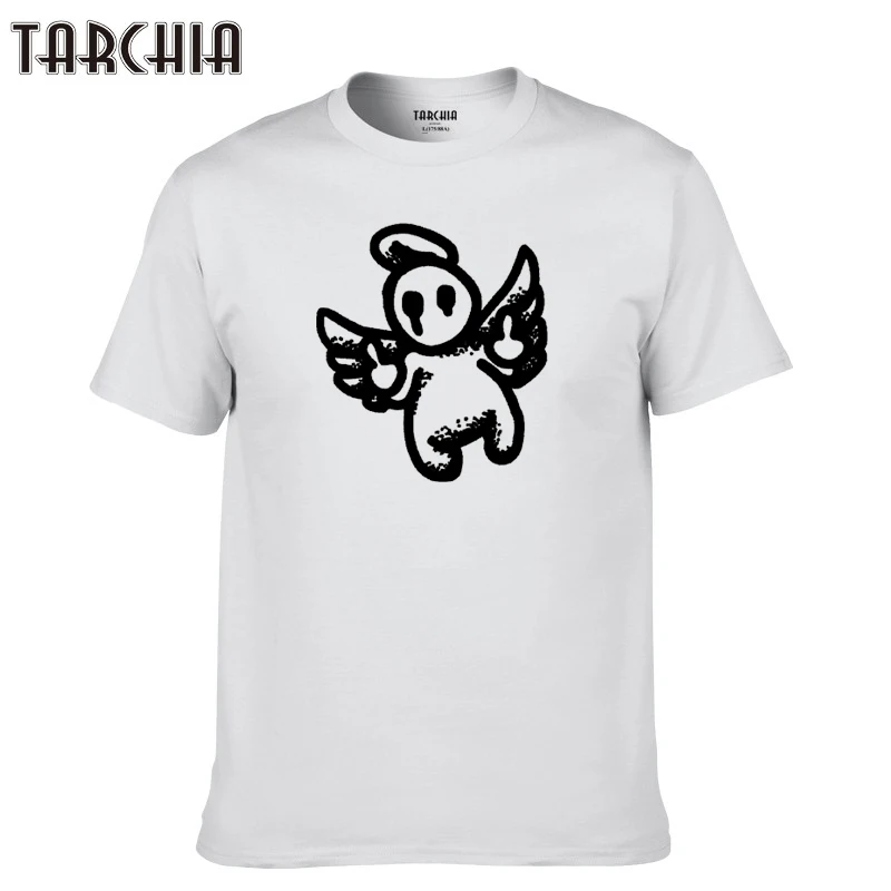 

Летние модные мужские футболки TARCHIA, облегающая футболка с круглым вырезом и принтом ангела, с коротким рукавом, Мужская одежда, трендовые п...