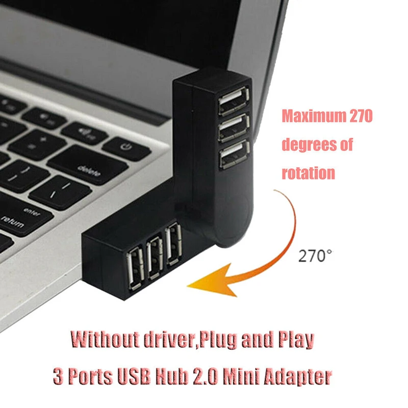 Портативный 3 порта USB 2 0 концентратор Мини 270 Поворотный сплиттер ноутбук ПК