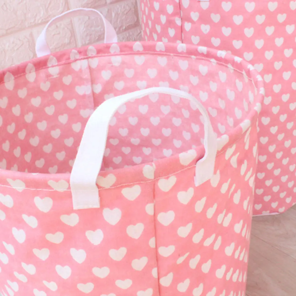 

Pink love waterproof cotton linen cloth art zakka Nordic folding laundry basket dirty clothes basket storage bucket basket