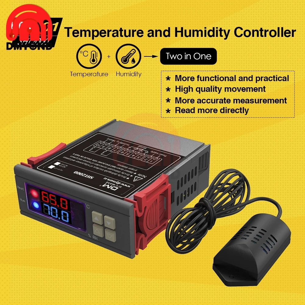 

AC110V-220V 10A SHT2000 Digital LED Temperature and Humidity Controller Relay Output Thermostat New Thermoregulator fo Incubator