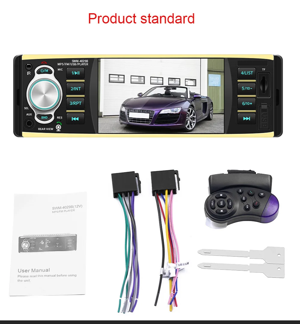 Автомагнитола 1din 4029 FM Авто Аудио Стерео Bluetooth Aux вход приемник SD USB Поддержка камеры заднего вида рулевое колесо Contral