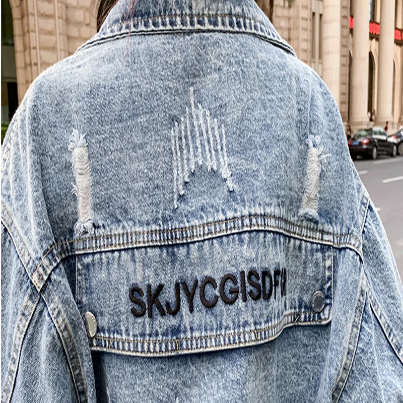 2019 Новая модная джинсовая куртка с буквенным принтом светло-голубой бомбер