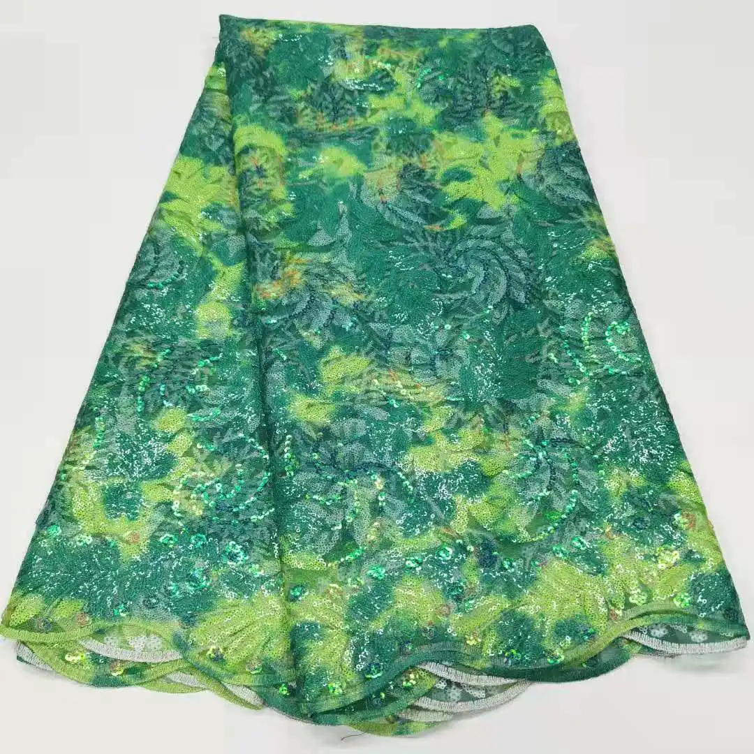 

2021 Latest Green African Sequins Lace Fabric High Quality Nigerian Lace With Sequins French Mesh Lace Fabric For Party LQX21104