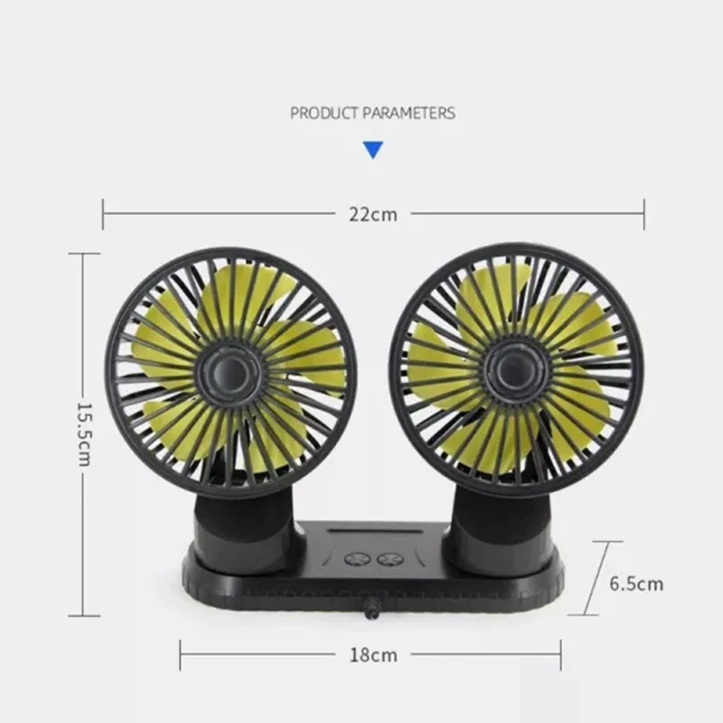 

Car Fan Universal Adjustable Angle Dual Head Fan 3-Speed Low Noise Strong Wind Cooling Fan For Vehicle Car Truck Car Fan QJY99