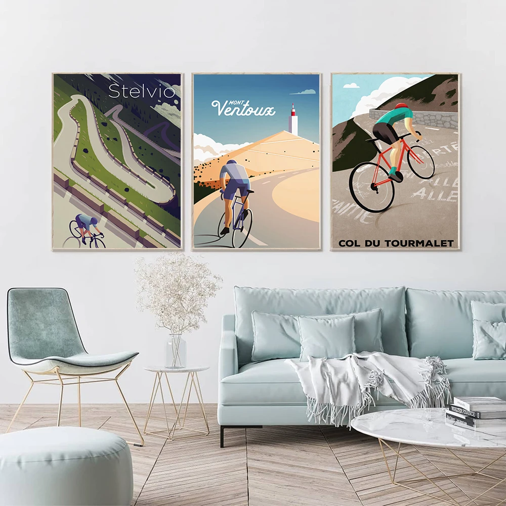 

Alpe d'Huez Cycling Souvenir Passo Dello Stelvio Vintage Poster Wall Art Pictures Bike Prints And Posters Gift Room Home Decor