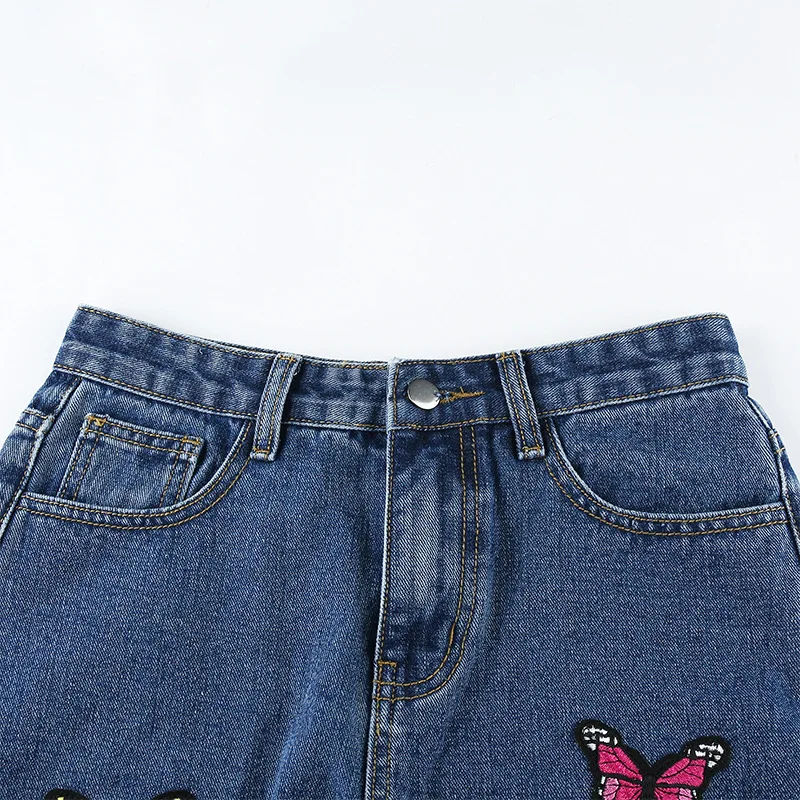 

Kimutomo Chic Fashion Butterfly Embroidery Jeans Women High Waist Straight Zipper Fly Pants Spring Autumn 2021 Outwear Casual