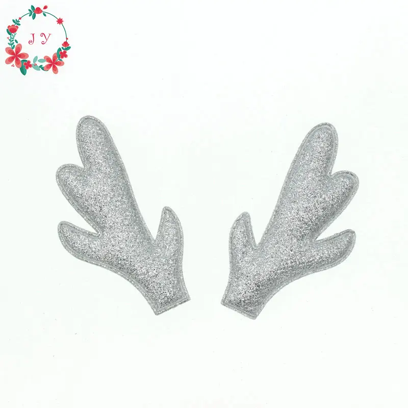 Glitter Silver Набор из 50 шт. золотых и серебряных блестящих оленьих рогов олененок ткань W/губка с подкладкой Buckhorn аппликация для рождественского декора, ремесло DIY - Цвет: Glitter Silver