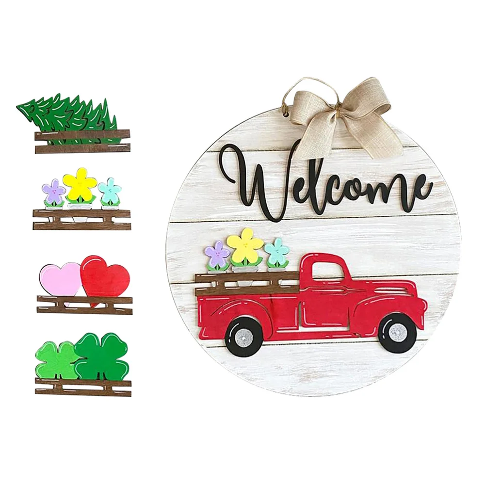 

1 Set Christmas Welcome Wreath Door Hanging Adornment Board Garland Decoration