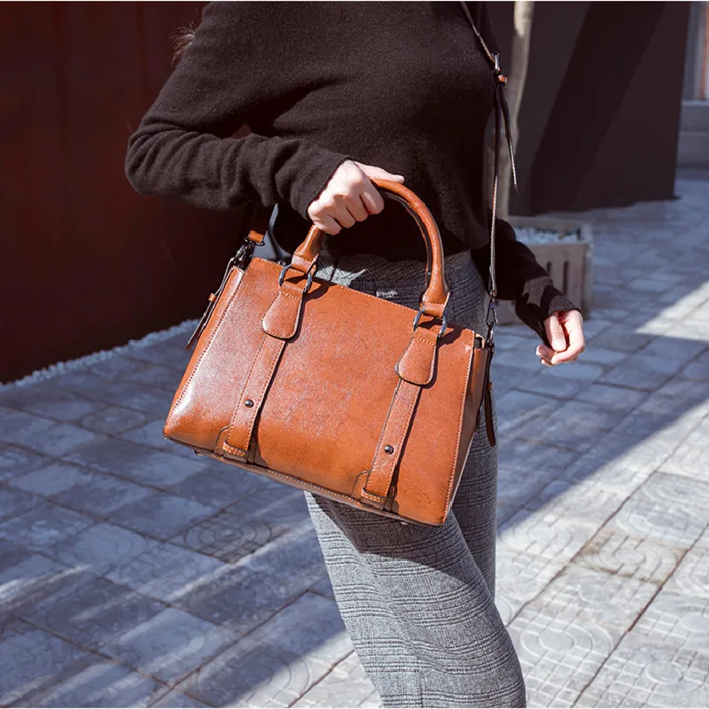 

lady novelty office commuting top-handle handbag for women elegant pu leather daily brown red black shoulder bag