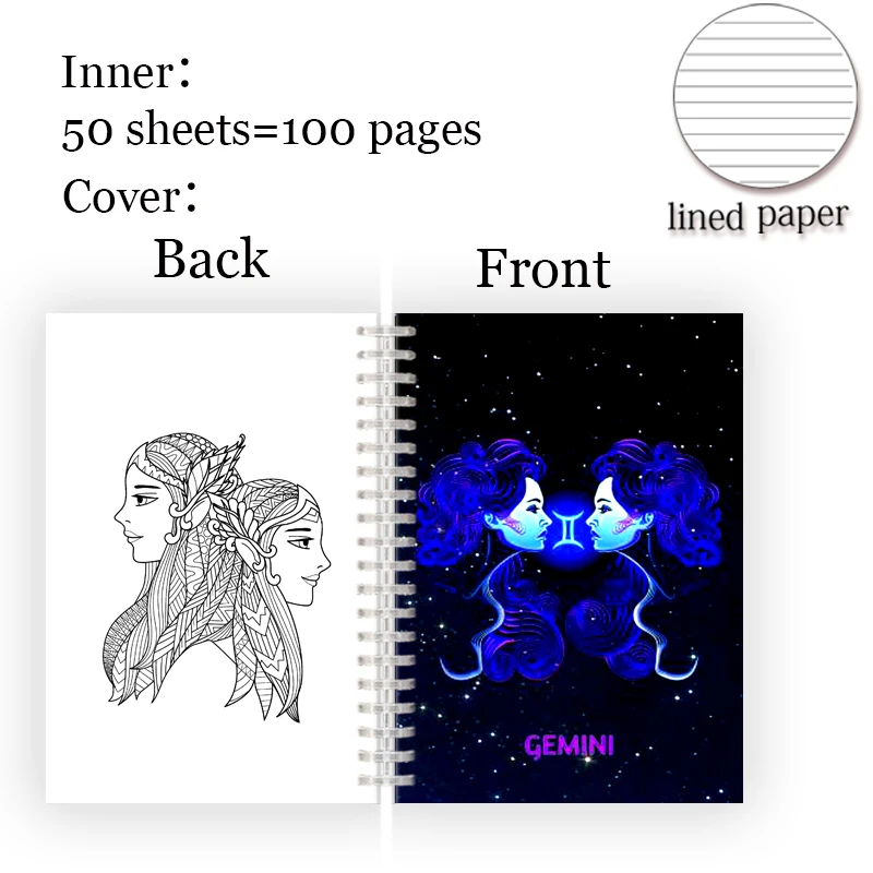 12 Zodiac Sign A5 Spiral Notebook Galaxy Constellation Horoscope Astrology Leo Aries Note Book Diary Filler Girl Birthday Gift | Канцтовары