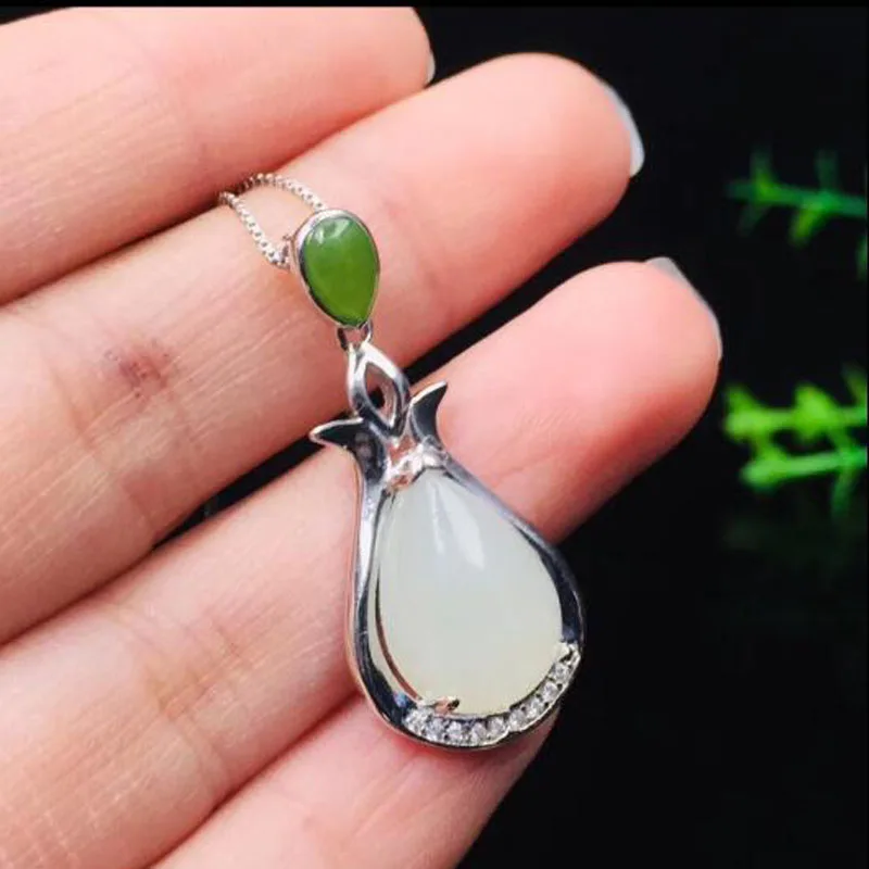 

Beautiful Handwork Natural HeTian Jade with 925 Silver Chain Lucky Amulet Pendant + Free Necklace Fine Jewelry