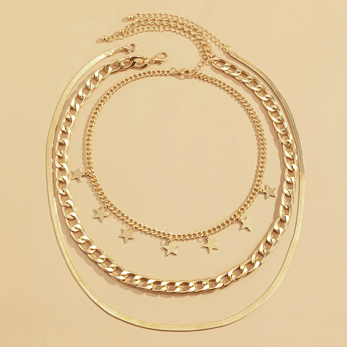 

Women's 3-piece set star clavicle chain multi-layer necklace golden snake aluminum chain necklace jewelry gifts wholesale