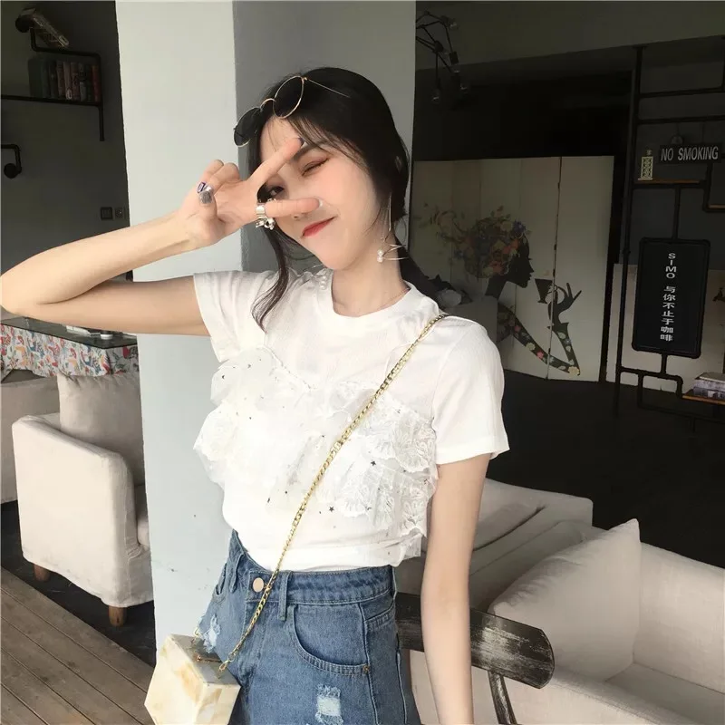 

Women Cotton Fashion Cotton Ladies Tee Shirt lvory Short Sleeve Tops Tee Shirt