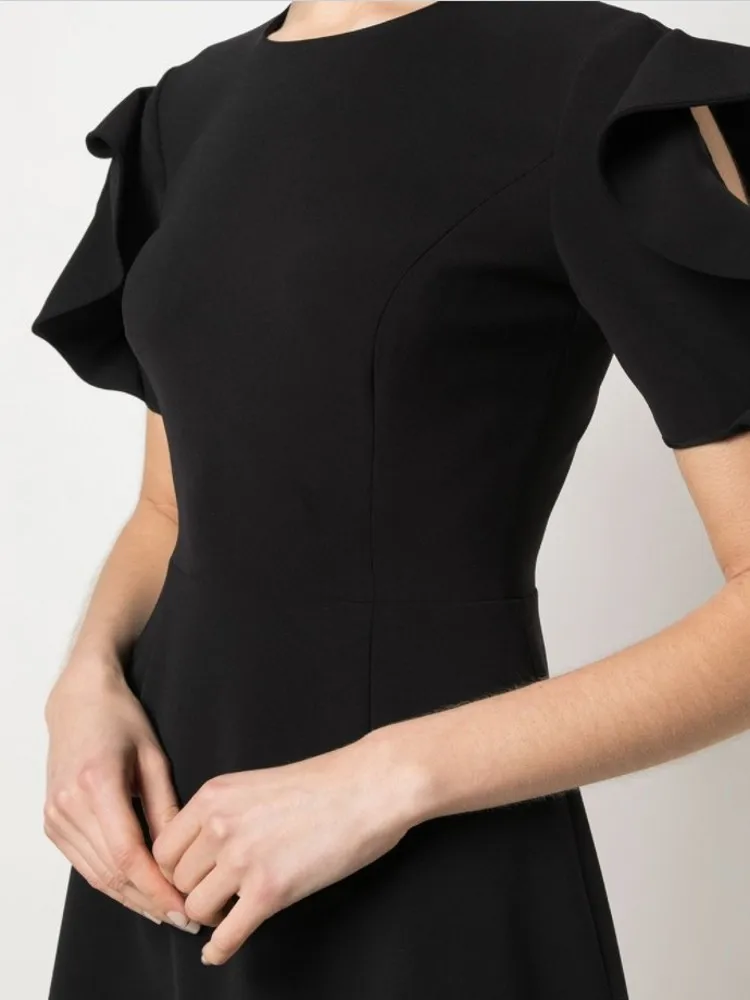 

Fashion Elegant Dress For Women Commute Dress 2020 New Splitted Sleeve Ruffles Black Dress Slim Summer Back Zipper OL Dresses