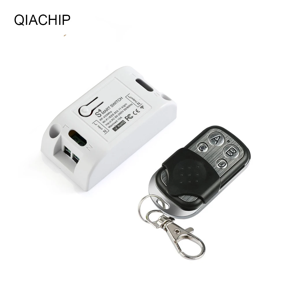 QIACHIP RF приемник Wifi беспроводной светильник переключатель дистанционного управления 433 МГц контроллер умный дом 10A 220 В Поддержка Google home Alex