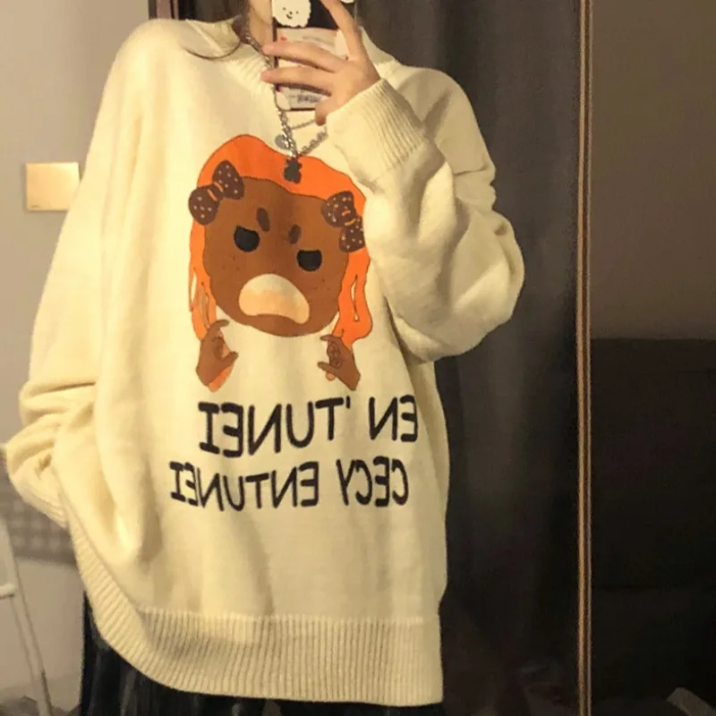 

Sweater 2020 new women autumn winter Korean version ins lazy wind loose BF thickened cartoon sweater jacket fashion