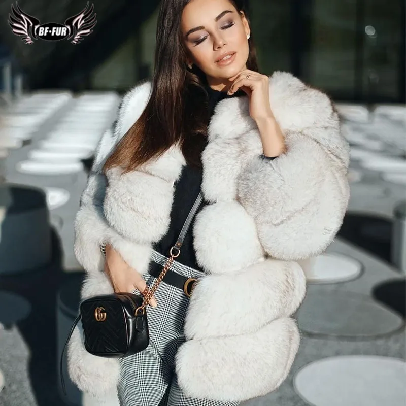 2022 Fashion Real Fox Fur Coat For Women O-Neck Natural Pelt Genuine Blue Fox Fur Jacket Woman Fur Coats Luxury Winter Overcoat
