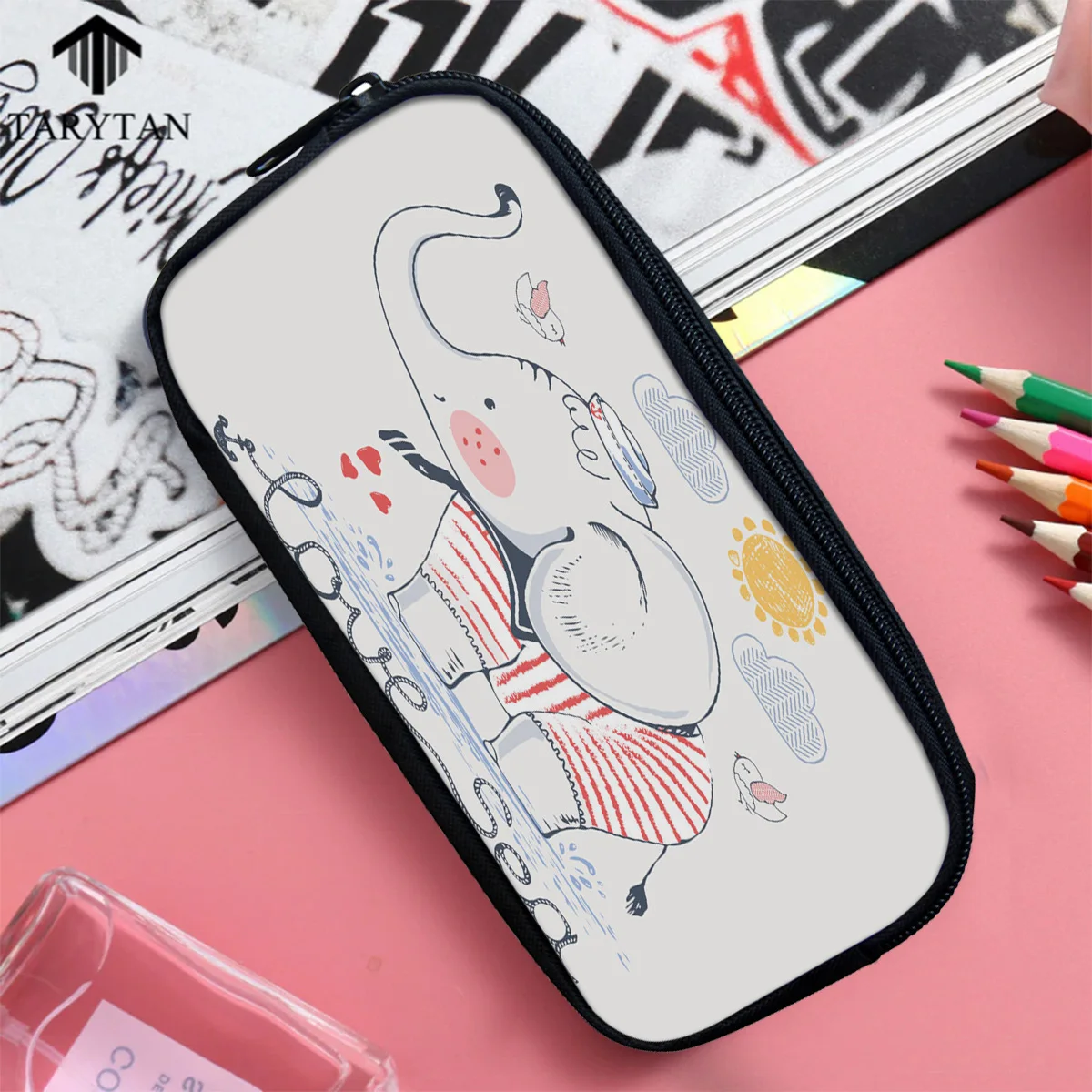 Женские сумки для макияжа с рисунком слона животных на молнии пенал школьные