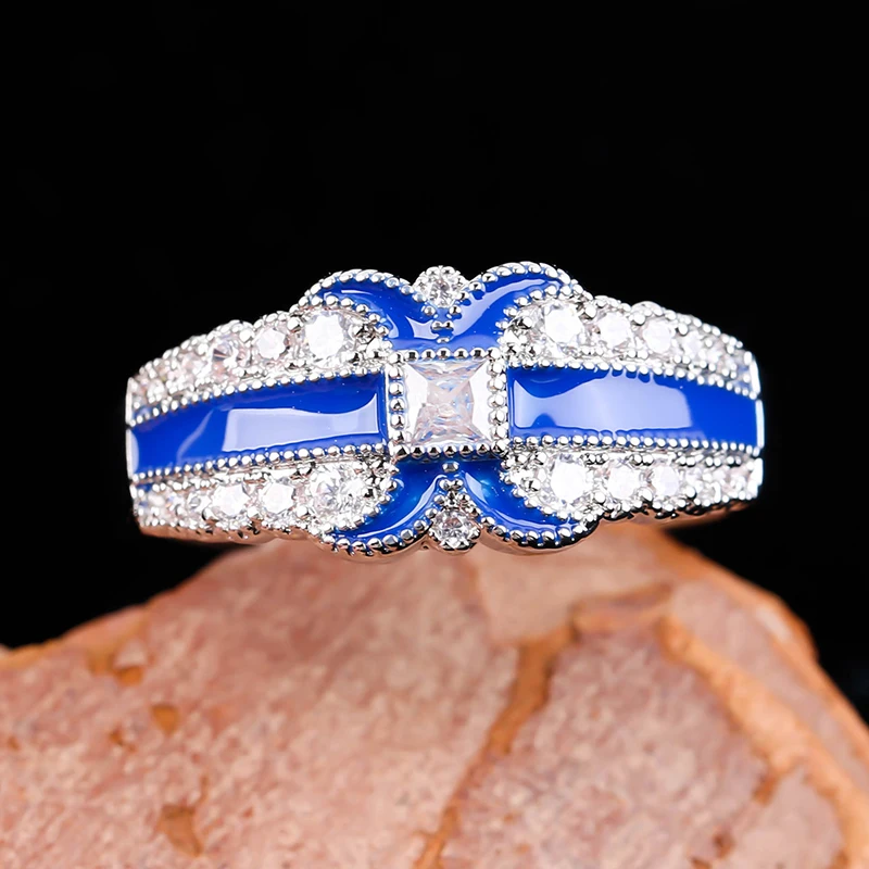 Свадебные Кольца для женщин обручальные кольца с квадратным синим кристаллом