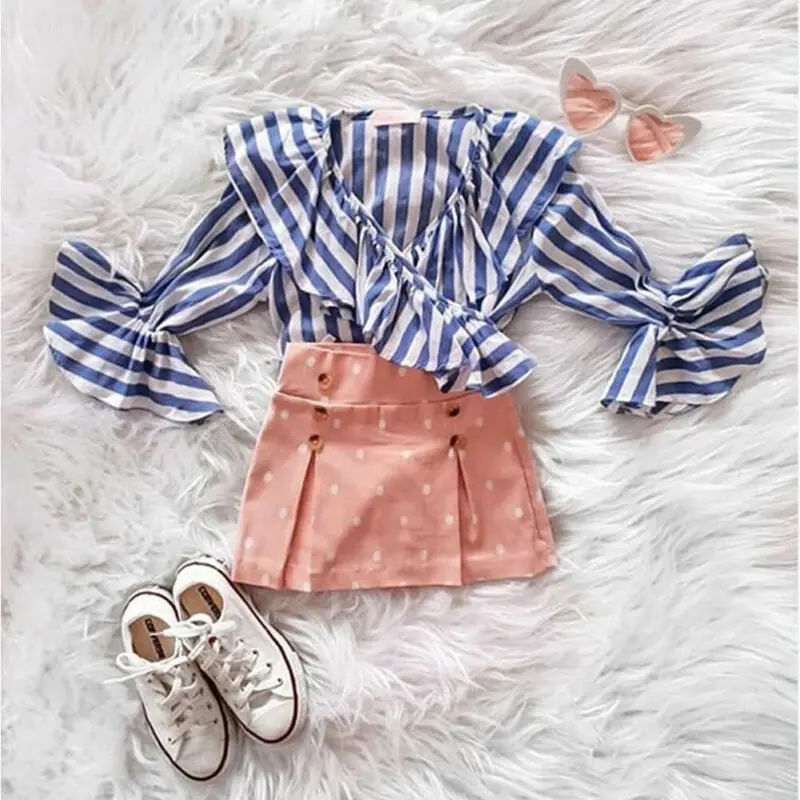 CANIS/осенне-весенние топы в полоску с длинными рукавами и оборками для маленьких