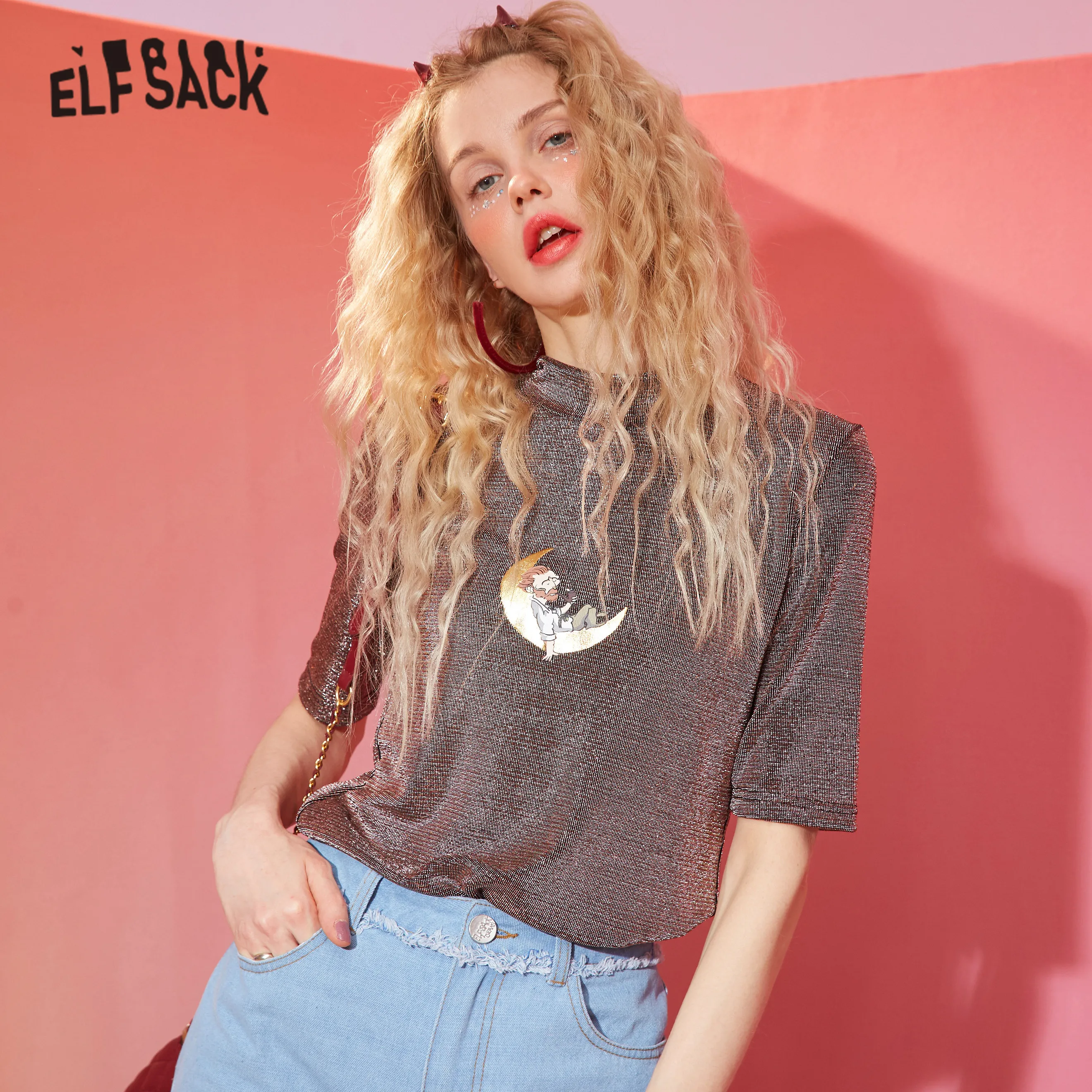 Женская яркая свободная футболка ELFSACK золотистая Повседневная с принтом Ван Гога