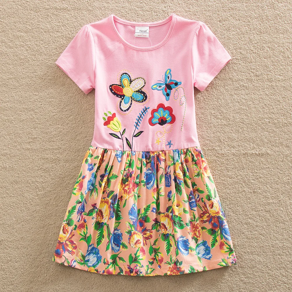 Летнее Хлопковое платье с коротким рукавом и круглым вырезом | Детская одежда