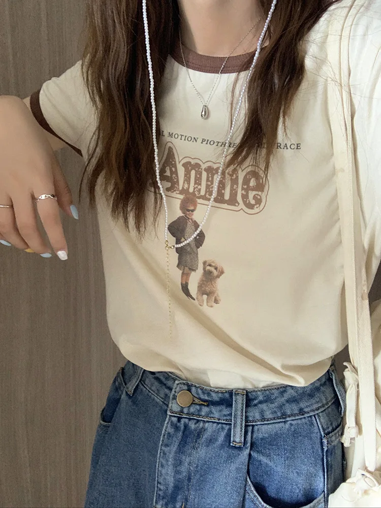 

2021 Summer Women T-shirt Cotton Letter Printing Short-sleeved Female Tees Loose Casual Simple Tops