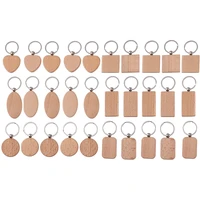 30pcs wooden keychain wood pendant blanks with keyrings for diy key craft supplies wood color one size