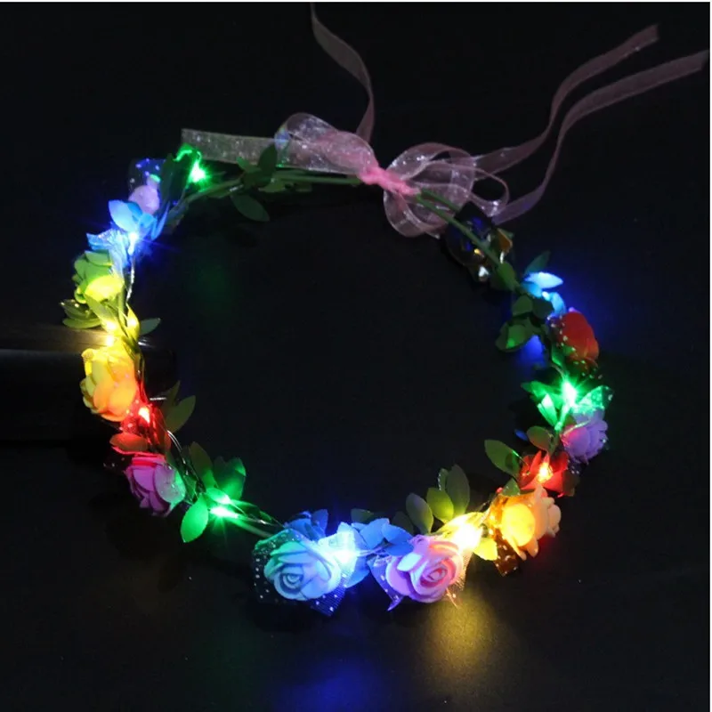 

2022 Fashion LED Flashing Flower Headband Garland Wreath Women Girls Glowing Headwear Rave Glow Party Supplies