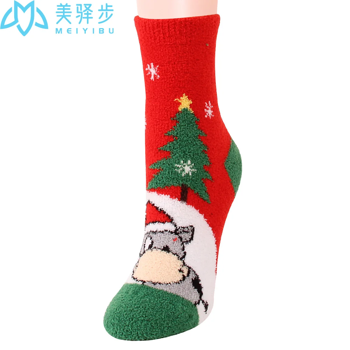 12 Pairs Per Set New Year Gift Socks Thickened Warm Lovely Ox Christmas Socks Plush Sleep Cartoon Female Coral Socks
