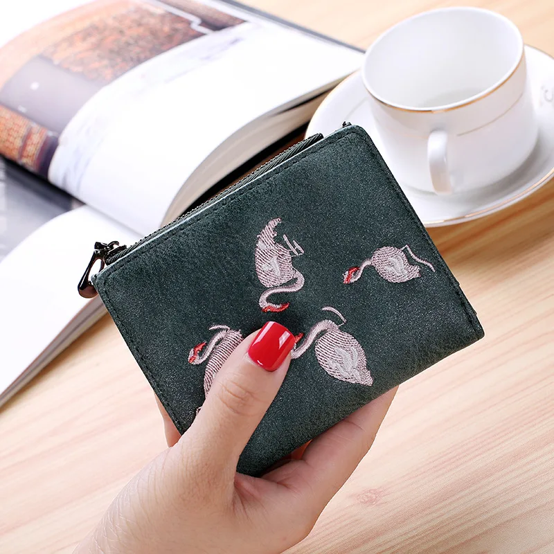 Кошелек женский 2 складных с вышивкой и изображением птиц | Багаж сумки