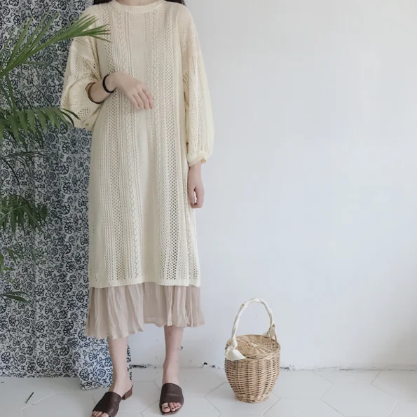 Новинка 2020 женское вязанное платье с дырочками черный и бежевый цвета женские